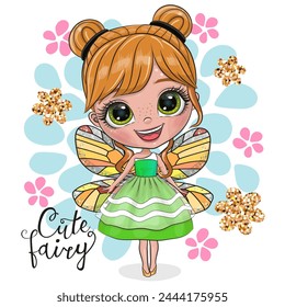 Cute Cartoon fairy girl on a white background