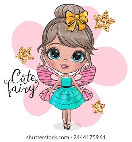 Cute Cartoon fairy girl on a white background