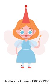 Cute cartoon fairy, great design for any purposes. Baby girl princess. Isolated vector illustration.