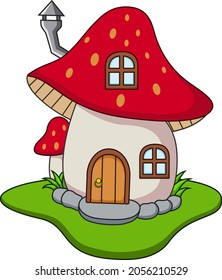 Cute cartoon fairy house mushroom on a white background