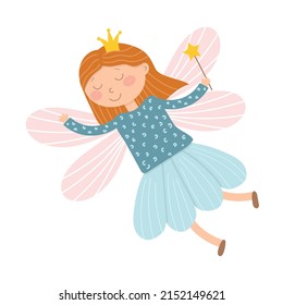Cute cartoon fairy with a magic wand.