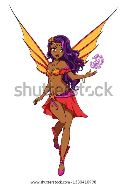 Cute Cartoon Fairy Purple Hair Orange Objects Stock Image