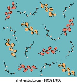 Cute cartoon fall seamless vector pattern background illustration with branches and leaves 