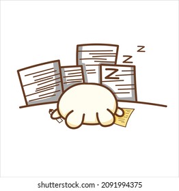 cute cartoon falling asleep while studying