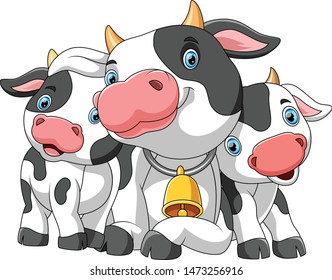 Cute cartoon family of cow