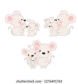 Cute cartoon family mouse and baby. 