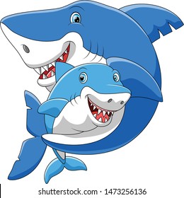Cute cartoon family of shark playing together