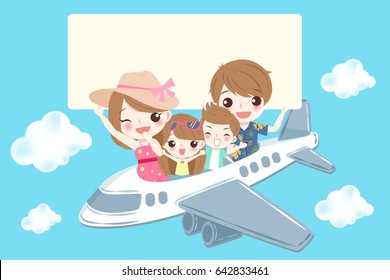 cute cartoon family smile happily on the blue background