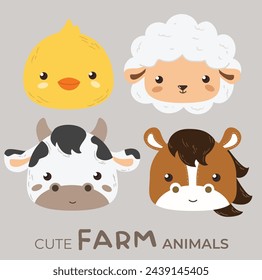 Cute Cartoon Farm Animal Head Vector Illustration. Good for Doodles and Other Graphic Assets