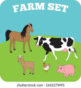 Cute Cartoon Farm Animal Set