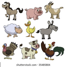 Cute cartoon farm animals. All in separate layers for easy editing.