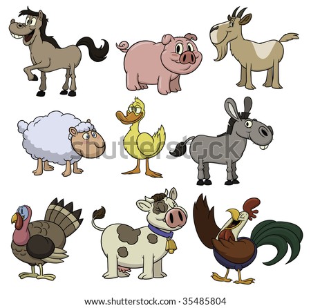 Cute Cartoon Farm Animals All Separate Stock Vector (Royalty Free