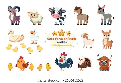 cute cartoon farm animals collection vector flat design