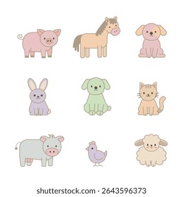 Cute cartoon farm animals for kids.