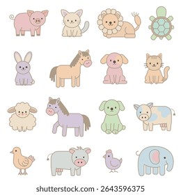 Cute cartoon farm animals for kids.