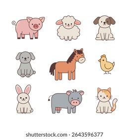 Cute cartoon farm animals for kids.