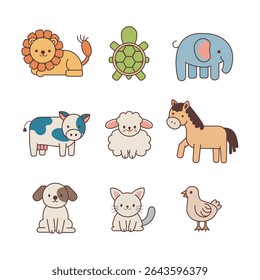 Cute cartoon farm animals for kids.
