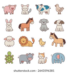 Cute cartoon farm animals for kids.