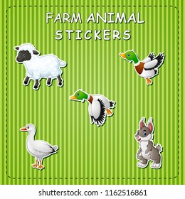 Cute cartoon farm animals on sticker
