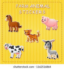 Cute cartoon farm animals on sticker