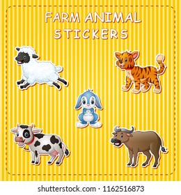 Cute cartoon farm animals on sticker