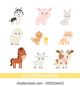 Cute Cartoon Farm Animals Set Vector Stock Vector (Royalty Free ...