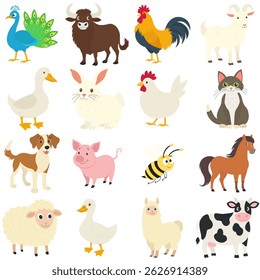Conjunto de animais de fazenda de desenhos animados bonito