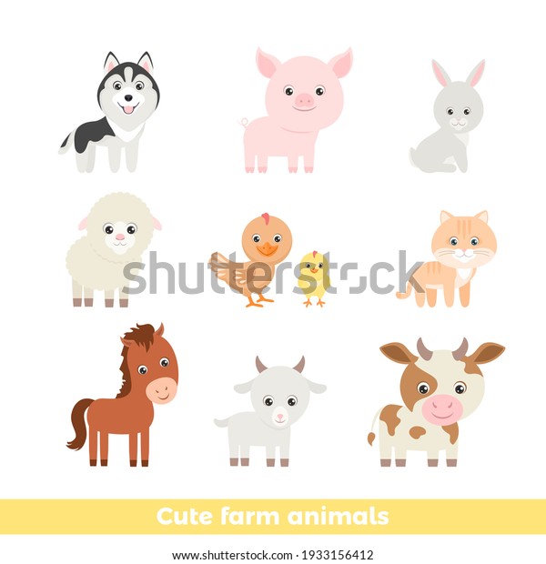 Cute Cartoon Farm Animals Set Vector Stock Vector (royalty Free 