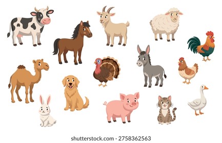 Cute cartoon farm animals vector collection for kids design projects