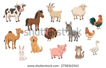 Cute cartoon farm animals vector collection for kids design projects