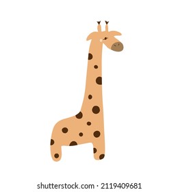 Cute cartoon fashion design of little giraffe with kind eyes. African animal wildlife vector illustration icon.