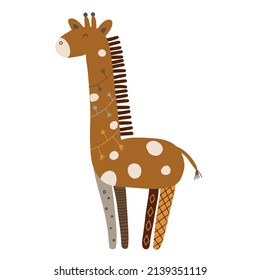 Cute cartoon fashion design of little giraffe with kind eyes. African animal wildlife vector illustration icon.