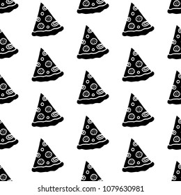 Cute cartoon fast food pattern with hand drawn pizza slices. Sweet vector black and white fast food pattern. Seamless monochrome doodle fast food pattern for fabric, wallpapers, wrapping and web.