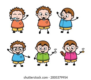 Cute Cartoon Fat Kid various actions