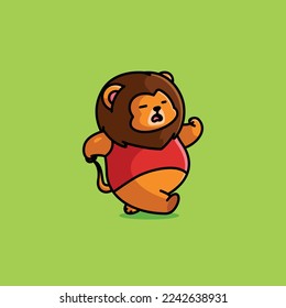 Cute cartoon fat lion running sport vector illustrations icon