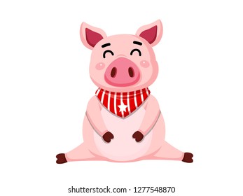 Cute cartoon fat Pig characters isolated on white background. Vector Illustration cartoon style.