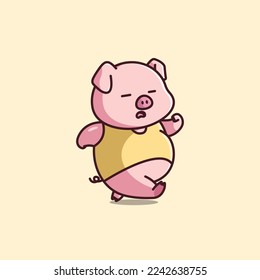 Cute cartoon fat pig running sport vector illustrations icon