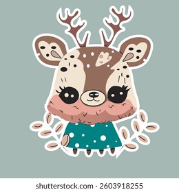 Cute Cartoon Fawn, Vector Illustration Adorable baby deer in a charming cartoon style. High-quality vector graphic, perfect for children's designs, greeting cards, prints, and more.