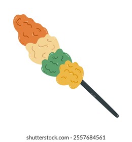 Cute cartoon feather duster to wipe dust from furniture. Hand drawn pipidaster for dry cleansing apartment. Funny clipart of dust cleaner brush isolated on background. Sweeping tool for household.