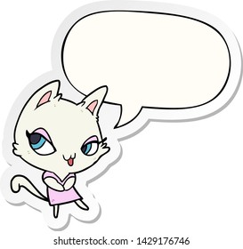 cute cartoon female cat with speech bubble sticker