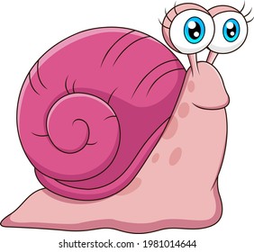Cute cartoon female snail. Vector illustration. Cute animal cartoon