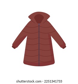 Cute cartoon female winter coat. Warm woolen clothes vector illustration. Winter fashion concept