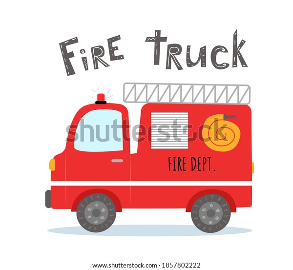 Cute Cartoon Fire Truck Lettering Isolated Stock Vector (Royalty Free ...