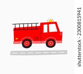 Cute cartoon fire truck - vector illustration