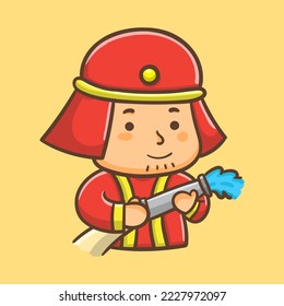 cute cartoon firefighter vector illustration