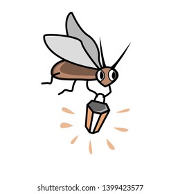 Cute cartoon firefly with lighting flashlight. Character vector Illustration