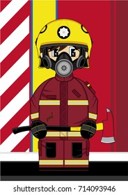 Cute Cartoon Fireman - Firefighter 
