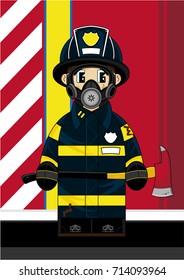 Cute Cartoon Fireman - Firefighter 
