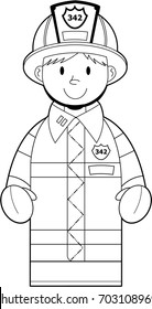 Cute Cartoon Fireman - Firefighter Line Art
