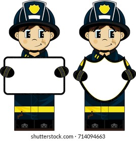 Cute Cartoon Fireman Firefighter Sign Stock Vector (Royalty Free ...